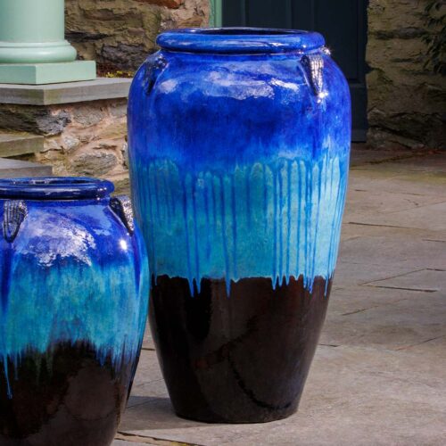 Water Jar (terracotta In Running Blue/brown Glaze) contemporary, terracotta, terra cotta, garden, planter