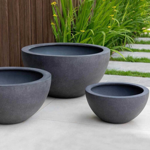 94 613 10303 Piccadilly Bowl Planter S3 Fiberglass Lite Charcoal Premium