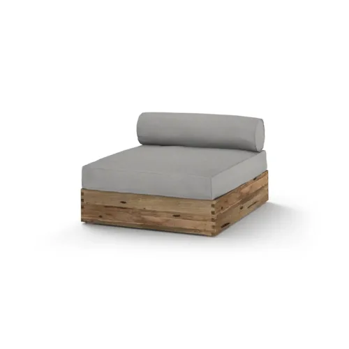Aik01 F36 T38 C60 Aiko Deep Module Armless, Drift Look Teak Original Finish, Hpl Alpes White, Cushion Sunbrella Sailcloths Seagull Grey