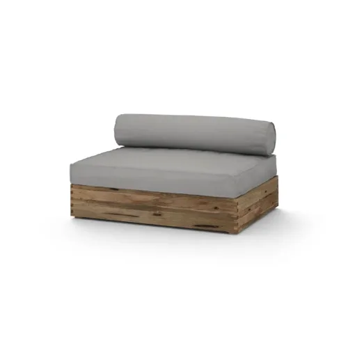 Aik02 F36 T38 C60 Aiko Comfort Module Armless, Drift Look Teak Original Finish, Hpl Alpes White, Cushion Sunbrella Sailcloths Seagull Grey