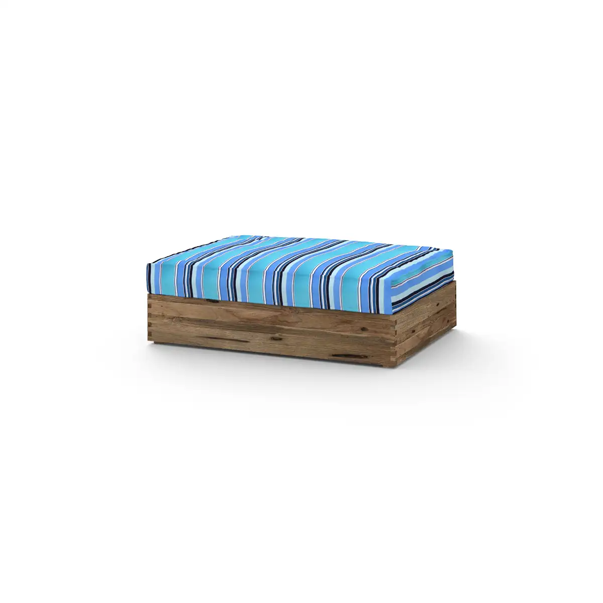 Aik04 F36 C58 Aiko Multifit Ottoman, Drift Look Teak Original Finish, Cushion Sunbrella Stripes Dolce Oasis