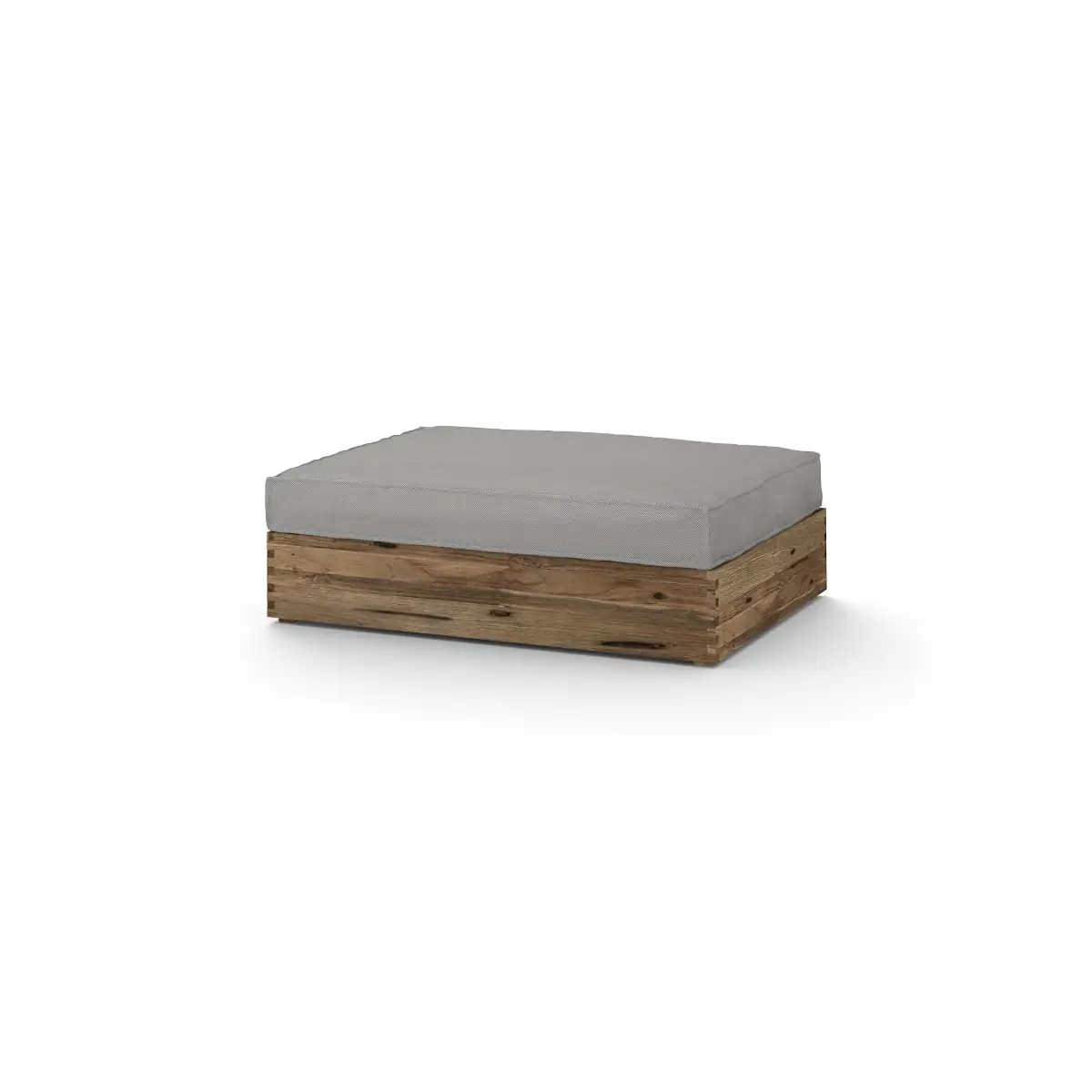 Aik04 F36 C60 Aiko Multifit Ottoman, Drift Look Teak Original Finish, Cushion Sunbrella Sailcloths Seagull Grey