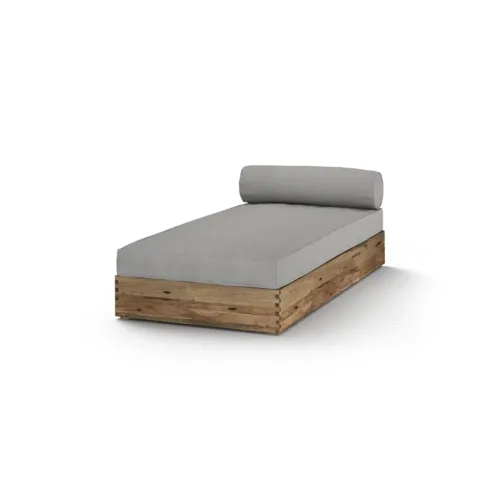 Aik06 F36 T38 C60 Aiko Lounger, Drift Look Teak Original Finish, Hpl Alpes White, Cushion Sunbrella Sailcloths Seagull Grey