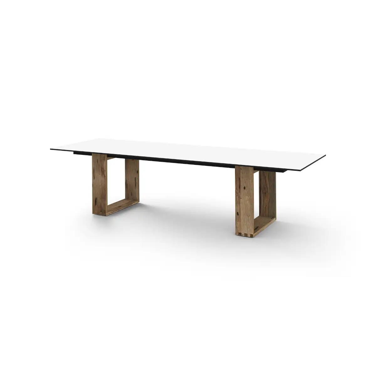 Aik50 F36 T38 Aiko Dining Table 300x98x76h Cm, Drift Look Teak Original Finish, Hpl Alpes White