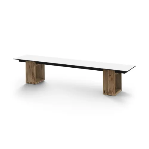 Aik52 F36 T38 Aiko Bench 220 Cm, Drift Look Teak Original Finish, Hpl Alpes White