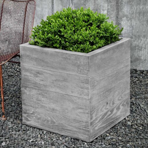 22 5"sq Chenes Brut Box Planter (cast Stone In Greystone Finish) cast stone, garden, modern, planter, cube