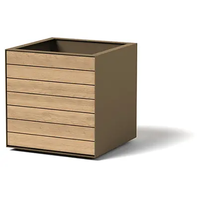 Facade Cube Slat (Oak)_A6006_Architectural-Light-Bronze Facade Cube Slat (oak) A6006 Architectural Light Bronze cladded planters
