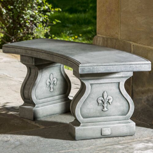 Fleur De Lys Curved Bench (cast Stone In Alpine Stone Finish)
