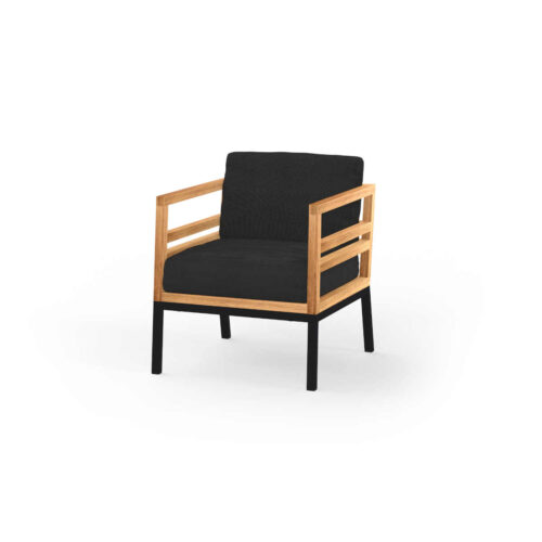 Mg13183 F05a T30 C54 Zudu Lounge 1 Seater, Aluminum Black, Recycled Teak Smooth Sanded Teak Shield, Cushion Sunbrella Canvas Coal
