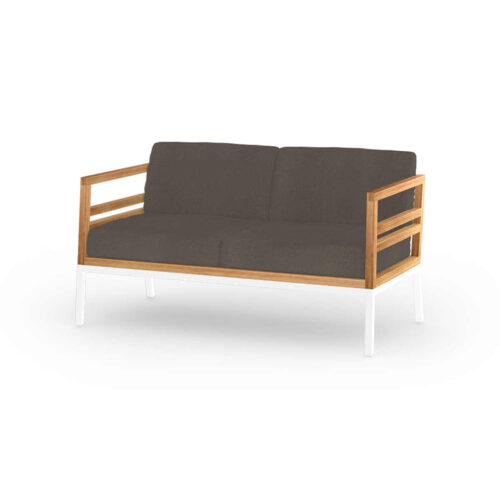 Mg13184 F03a T30 C50 Zudu Lounge 2 Seater, Aluminum White, Recycled Teak Smooth Sanded Teak Shield, Cushion Sunbrella Canvas Taupe