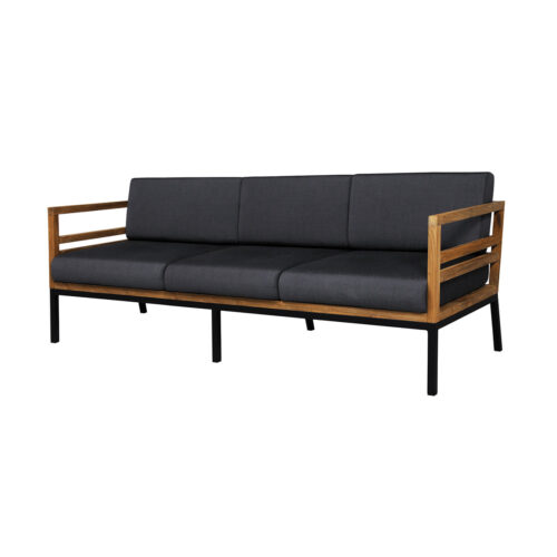 Zudu Lounge 3 Seater Reclaimed Teak, Black Powder Coated Aluminum, Sunbrella Canvas