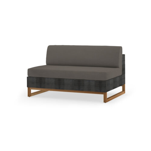 Mg2806 F24 S25 C50 Ekka Sectional Seat, Premium Teak Smooth Sanded Teak Shield, Twitchell Royal Black, Cushion Sunbrella Canvas Taupe