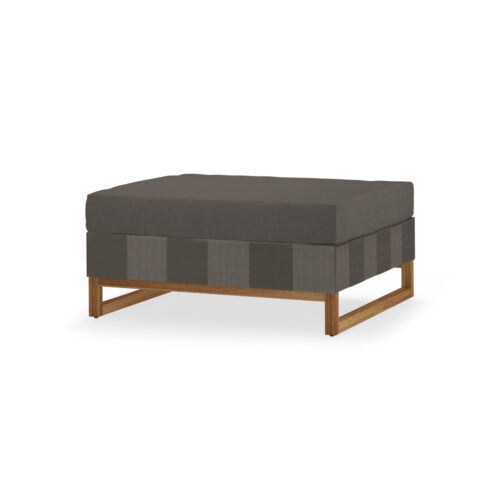 Mg2808 F24 S13 C50 Ekka Ottoman, Premium Teak Smooth Sanded Teak Shield, Batyline Hemp, Cushion Sunbrella Canvas Taupe