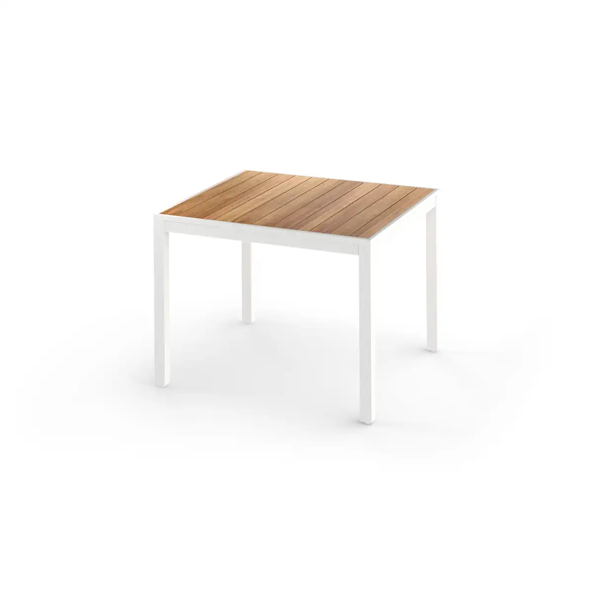 Mz193 F03a T24 Allux Dining Table 100x100x76h Cm (straight Slats), Aluminum White, Premium Teak Smooth Sanded Teak Shield