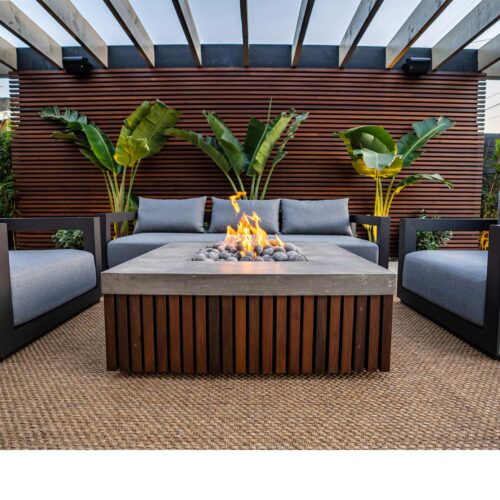 Manchester Fire Table (brazilian Hardwood With Gfrc In Natural And Lava Rock Fire Media)