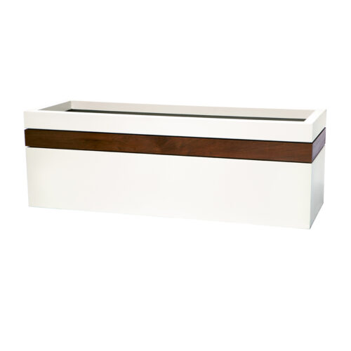Rectangle Band Planter Material: Aluminum With Ipe Band Finish: Linen rectangle band planter ipe stripe commercial modern