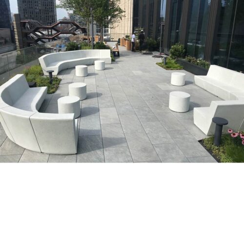 Stone Curved And Straight Modular Sectional Pieces With Millstone Tables (resin, Custom Terrazzo Stone Aggregate, Fiberglass)