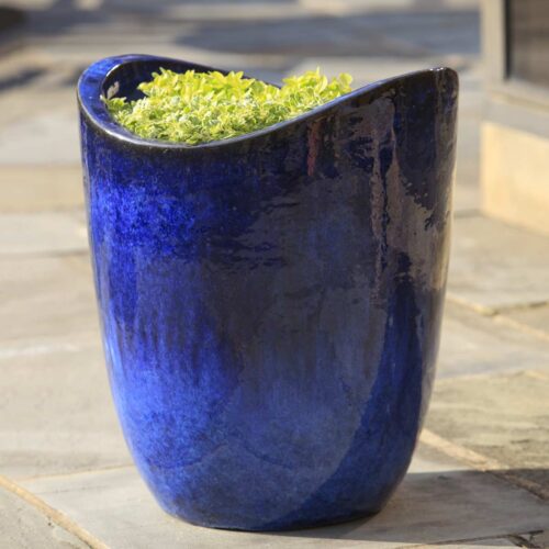 Tall Sorriso Planters (terracotta In Riviera Blue Glaze) contemporary, terracotta, terra cotta, garden, planter