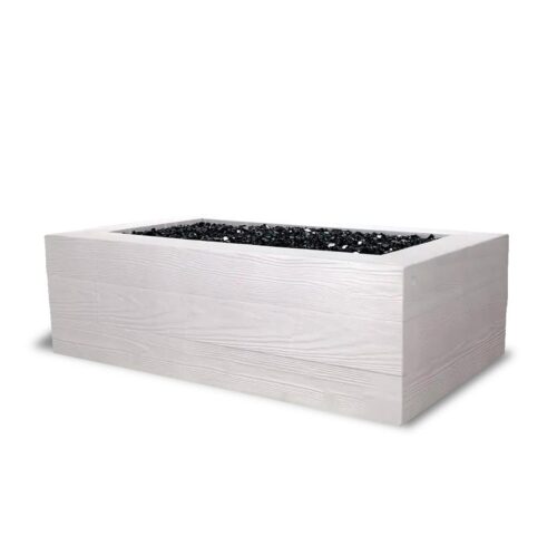Aspen Block Fire Table (glass Fiber Reinforced Concrete In White Solid Finish With Black Reflective Diamond Fire Glass) aspen square fire pit gfrc contemporary outdoor decor yard art