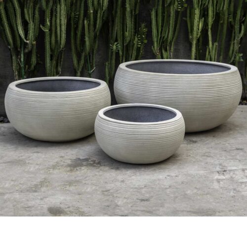 Exton Bowl Garden Planters (fiberglass In Ribbed Ivory Finish)