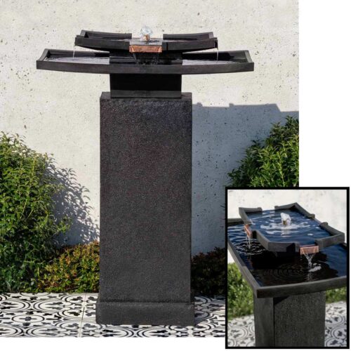 Katsura Fountain With Pedestal (cast Stone In Nero Nuovo Finish)