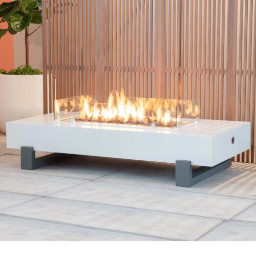 Strut Firepit Aluminum Linen White With Charcoal Gray Legs And Glass strut firepit metal modern aluminum steel