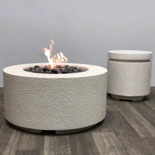 Tuscany Cilindro Fire Table With Optional Mod Enclosure (glass Fiber Reinforced Cement In Ultra White Finish)